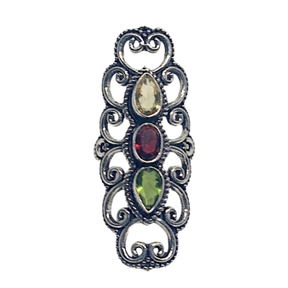Handmade Sterling Silver Ring with Garnet Citrine & Peridot | 925 | Size 9.75